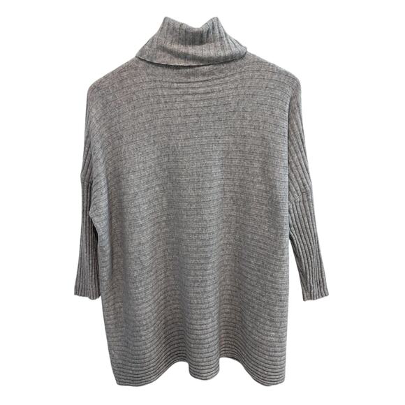 Sundance Cashmere Turtleneck Ribbed Sweater Boxy Women's Large Gray 3/4 Sleeve - Picture 2 of 7